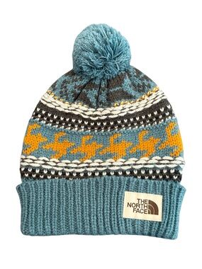 The North Face pom beanie hat adult unisex blue winter fair isle